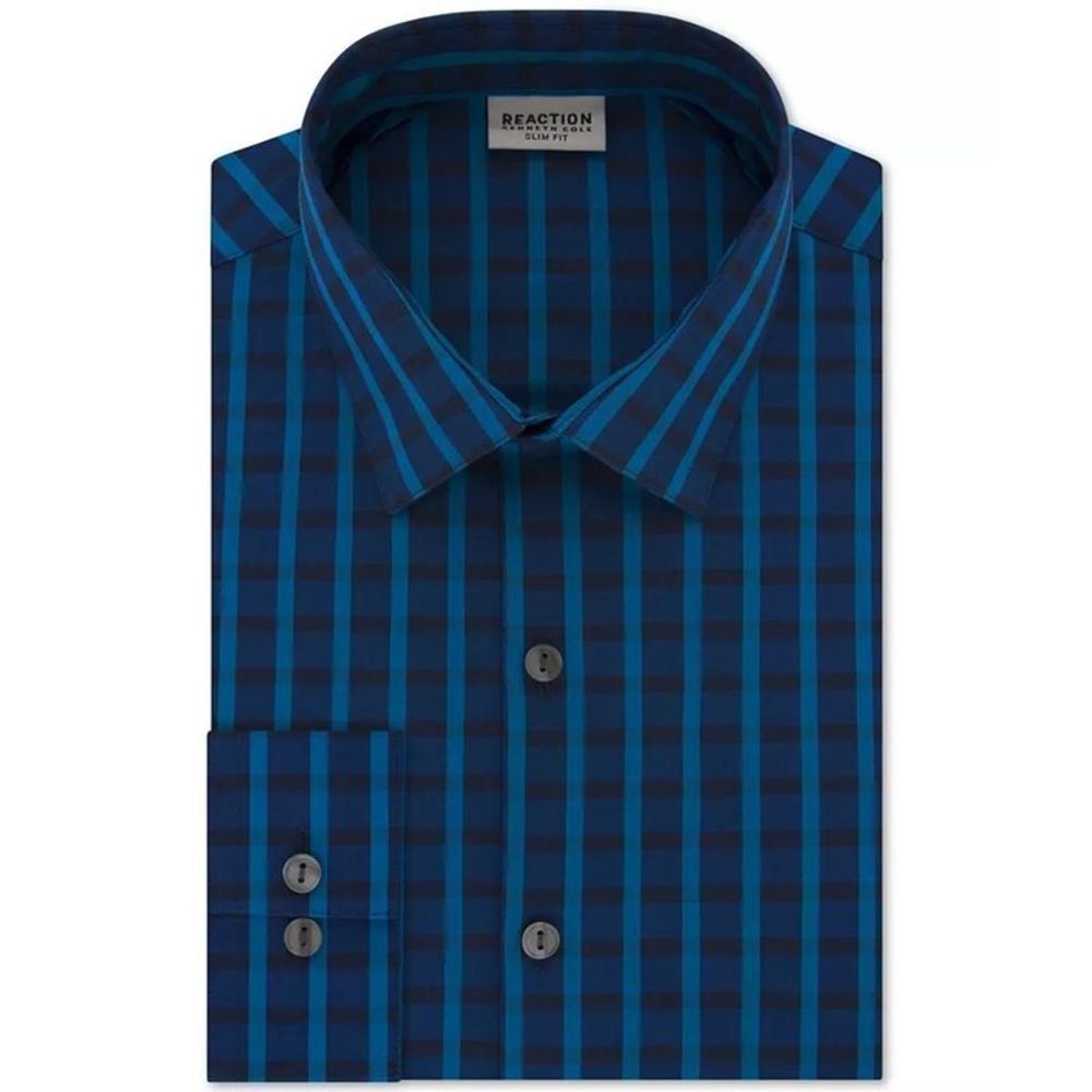 Kenneth Cole Reaction Men's  Flex Check Dress Shirt Blue Size 16X32-33